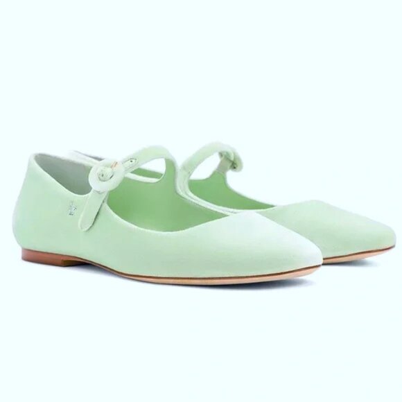 NEW Larroudé Size US 8.5/EU 39.5 The Blair Velvet Mary Jane Flats - Mint - Picture 1 of 6